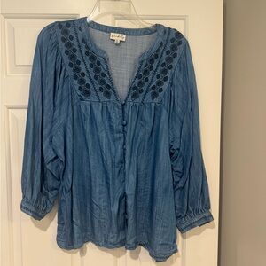 Wonderly Denim Blue Blouse with Embroidery
